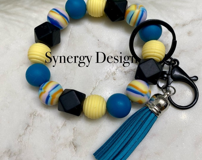 Wristlet keychains- Striped blue design