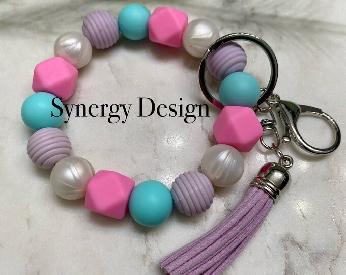Wristlet keychains- Pink and lavender design
