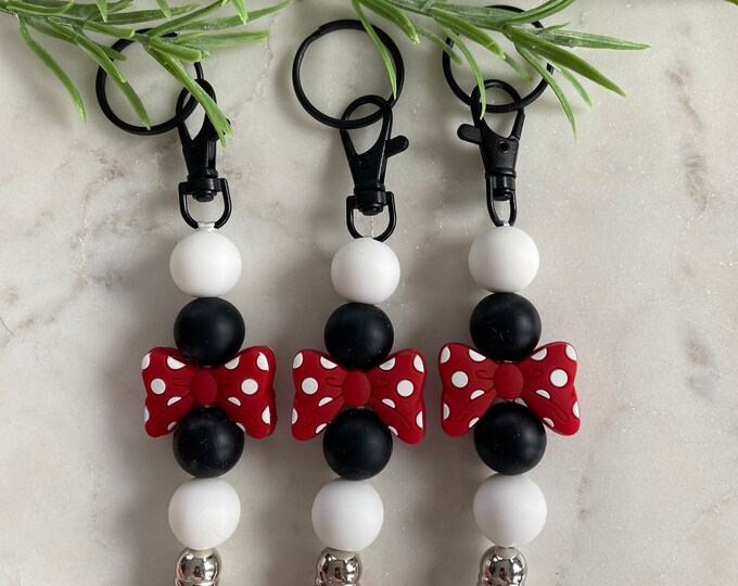 Polka Dot Bow Tie Silicone Beaded Keychain/Red/Black/white