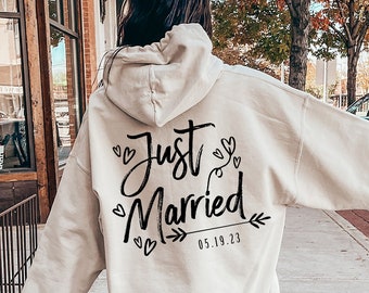 Personalized Just Married Hoodie, Custom Mr and Mrs Shirts, Bride Sweatshirts, Just Married Shirt, Honeymoon Gifts, Bridal Shirt, DP6061
