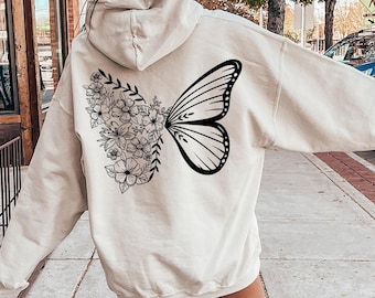 Floral Butterfly Sweatshirt, Nature Lover Hoodie, Minimalist Butterfly Shirt ,DP6188