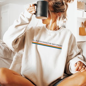 All Places Should Be Safe Spaces Sweatshirt, Human Rights Shirt, LGBT Awareness Hoodie, Rainbow LGBT Shirt, Trans Rights Gift, DGA6820