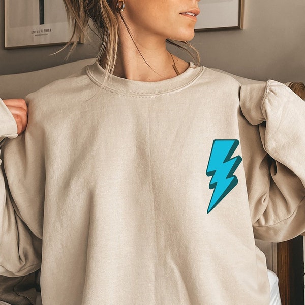 Lightning Bolt Sweatshirt, Minimalist Lightning Bolt Shirt, Lightning Shirt, Bolt Shirt, Blue Lightning Bolt Shirt, Aesthetic Hoodie, D5769