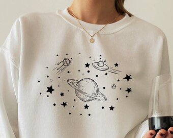 Space Shirt, Planets Shirt, Crescent Moon Shirt, Star Galaxy Shirt, Saturn Shirt, Astronaut Shirt, Astronomy Shirt Gifts For Women, DC6184