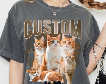 Custom Vintage Photo Bootleg Cat Shirt Comfort Colors Retro Dog Shirt Personalized Pet Photo and Name Shirt Gift for For Pet Memorial DR754