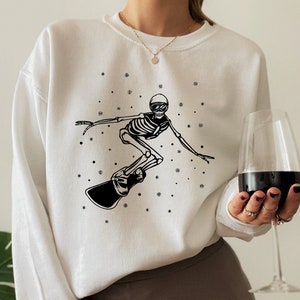 Ski Sweatshirt, Skeleton Snowboard Shirt, Apres Ski Sweatshirt For Women, Womens Ski Gift, Gift For Ski Lover, Ski Season Sweatshirt, DC6385