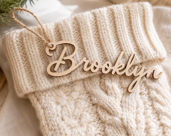 Custom Wood Stocking Name Tags, Personalized Wooden Tags, Christmas Laser Wood Tag