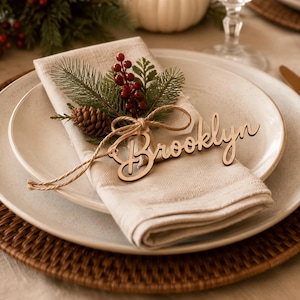 Personalized Wooden Place Cards, Laser Cut Guest Names for Wedding and Holiday Tables
