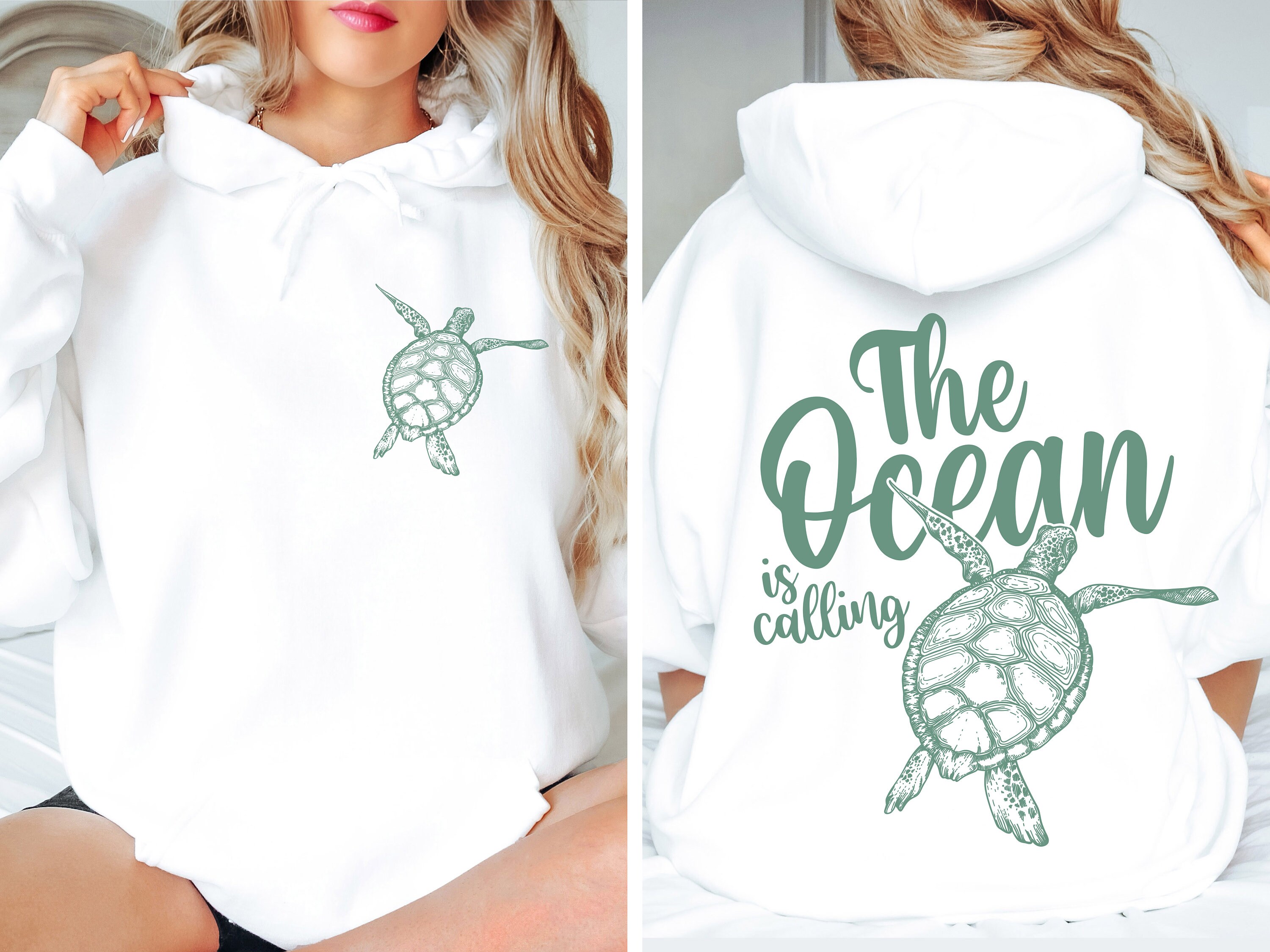 The Ocean is Calling Sweatshirt, Minimalist Turtle Print Shirt for 