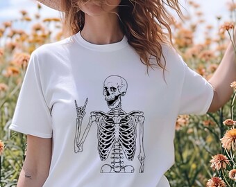 Skeleton Rock Hands Shirt, Skeleton Metal Fingers Shirt,  Rock And Roll Hoodie, Men's Skeleton Hand Shirt, Halloween Shirt