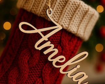 Personalized Christmas Stocking Name Tags, Wooden Name Tag, Xmas Gift