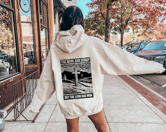 Sweat à capuche « Le diable peut se battre, mais le Seigneur a gagné », T-shirt religieux pour femme, Vêtements chrétiens, Cadeaux religieux tendance et inspirants