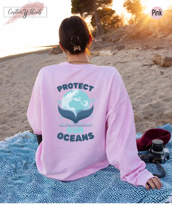 Protect Our Oceans Hoodie, Women's Aesthetic Sweatshirt, Trendy VSCO Hoodie, Summer Tshirt, Retro Surf Shirt, Girl's Best Friend Gifts,D6436