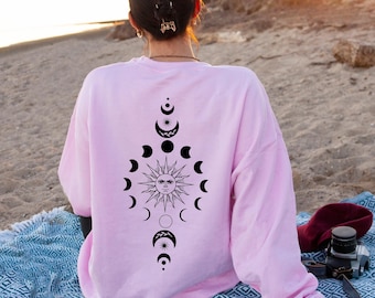 Mystic Moon And Sun Shirt, Mystical Moon Phase Shirt, Gift For Moon Lover, Bohemian Shirt, Celestial Moon Sweatshirt, Spiritual Tees, DA7385