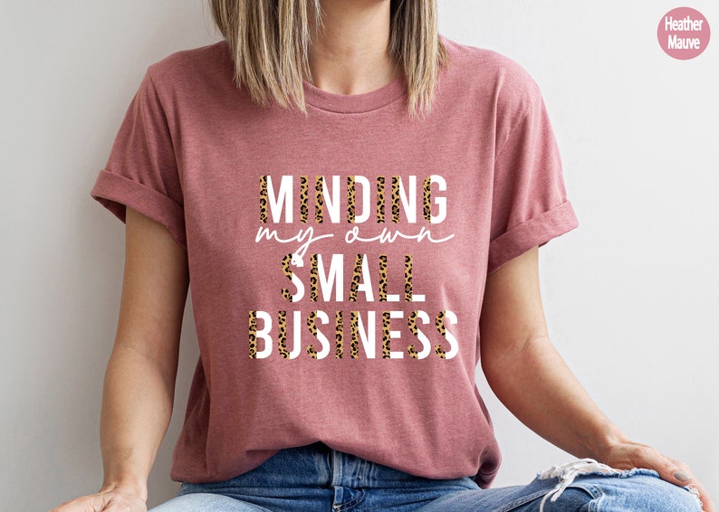HONTOUTE Women's Minding My Own Small Business T-Shirt - Vintage Half Leopard Print, Support Small Business, Grey