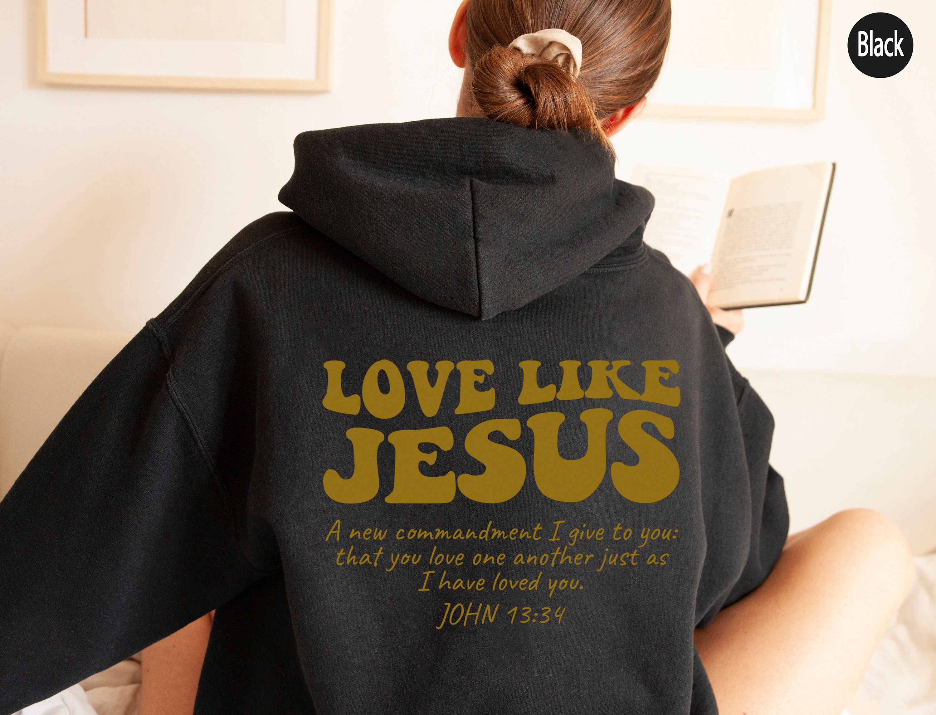 Moletom Cristão MYHALF - Frase Love Like Jesus Com Versículo