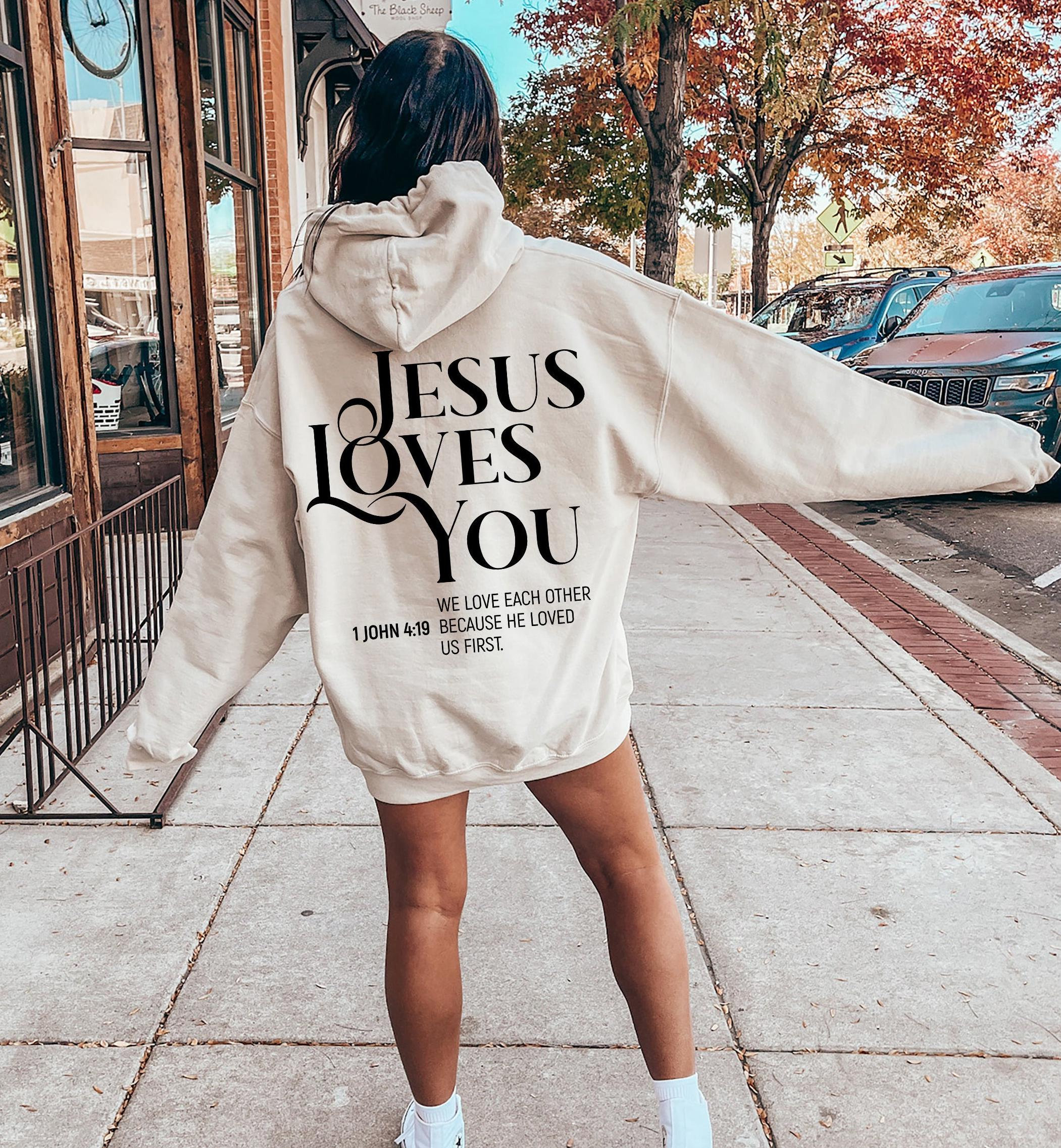 Jesus Loves You」パーカー、女性用クリスチャンスウェットシャツ