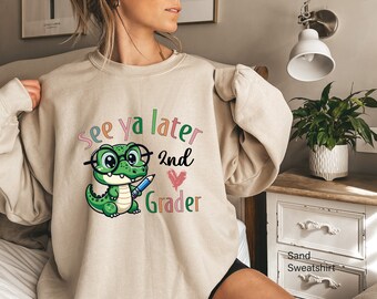 See Ya Later 2.Grader Sweatshirt, Minimalist Krokodil Hoodie für Frauen, Trendy Lehrer Themed Shirts, Geschenke für die besten Freunde, D8099