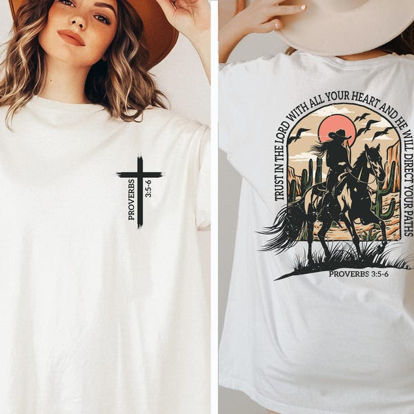 Boho Western Christian T-Shirt, Aesthetic Bible Verse Hoodie, Cowgirl Christian Sweatshirt, Trendy Religious Gift for Christian Women, D8500