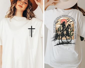 Boho Western Christian T-Shirt, Aesthetic Bible Verse Hoodie, Cowgirl Christian Sweatshirt, Trendy Religious Gift for Christian Women, D8500