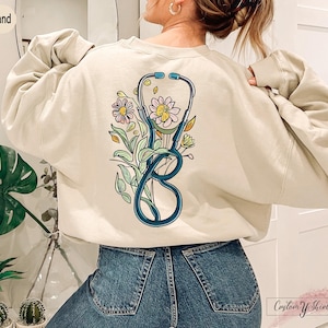 Floral Stethoscope Sweatshirt, Nurse Gift for Women, Doctor Appreciation Shirt, Medical Worker Floral Top, RN Pullover Tee,Y5528