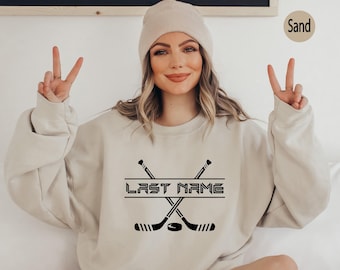 Custom Hockey Sweatshirt, Personalized Game Day Shirt, Hockey Lover Shirt, Game Day Hockey Sweatshirt, Minimalist Hockey Sticks Gift, DA6030