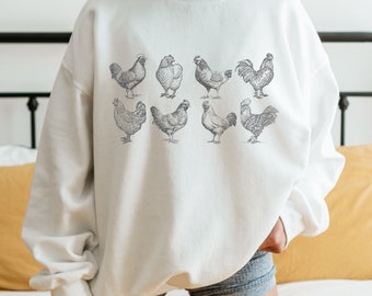 Pencil Drawing Chicken Sweatshirt, Chicken Farm Hoodie For Farm Lover, Aesthetic Poultry Farming T-Shirt, Gift For Animal Lovers, D8609