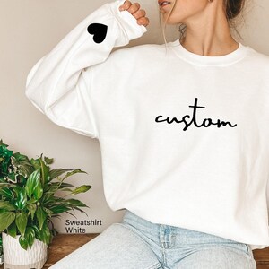 Custom Name and Heart Sweatshirt, Heart On Sleeve Shirt, Personalized Couples Hoodie, Love Heart Sweater, Romantic Anniversary Gift, D7864