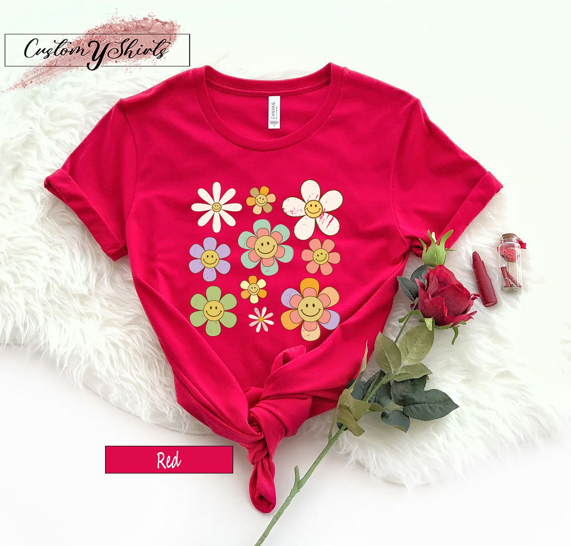 Cute Smile Flower Face T-Shirt, Lovely Garden Inspired Sweatshirt, Trendy Daisy Flowers Hoodie For Woman, Aesthetic Flower Shop Gift, DA7370