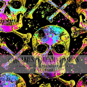 Gothic Skulls Seamless Pattern, Neon Rainbow Skulls Seamless File, Skull Seamless Gothic Pattern, Seamless Gothic Pattern for Fabric Design
