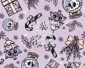 Pastelgothpatroon - griezelig kerst naadloos patroon voor stof en sublimatie - spookachtig kerstpatroon - gotisch kerstpatroon