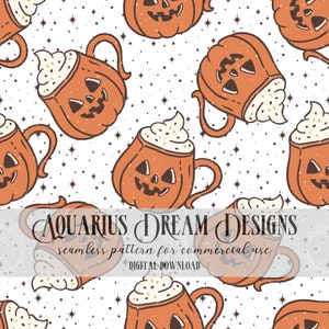Retro Halloween Seamless Pattern, Pumpkin Spice Seamless File, Retro Pumpkin Spice Fall Seamless PNG, Pumpkin Spice Digital Fabric Design