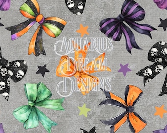 Coquette Halloween Seamless File, Halloween Coquette Seamless Pattern, Halloween Bows Digital Fabric Design, Seamless Halloween Pattern