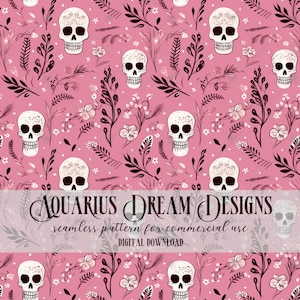 Halloween Seamless File, Pink Boho Skulls Seamless Pattern Boho Halloween Pattern Boho Pink Skull Pattern Skull Seamless Pastel Goth Pattern