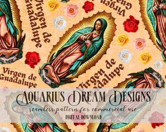 Virgen de Guadalupe Seamless Pattern, Our Lady of Guadalupe Seamless File, Catholic Seamless Pattern, Seamless Mexican Pattern