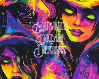 Fichier sans couture Halloween, beau modèle sans couture de sorcières néon, modèle Halloween sorcière arc-en-ciel, répétition sans couture Halloween sorcière