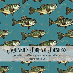 Smallmouth Bass Seamless File, Fishing Pattern, Fishing Seamless Pattern, Fish Repeating Pattern, Bass Pattern for Fabric and Sublimination