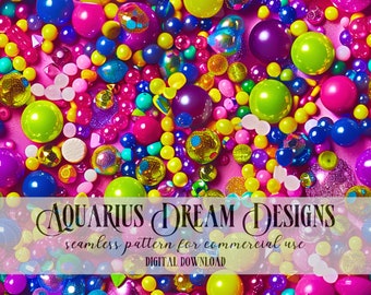 3D Rainbow Beads Seamless Pattern, 3D Rainbow Balls Seamless File for Fabric Design, Textured Girls Seamless PNG, Girl Seamless Repeating
