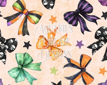 Coquette Halloween Seamless File, Halloween Coquette Seamless Pattern, Halloween Bows Digital Fabric Design, Seamless Halloween Pattern