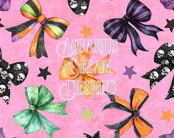 Coquette Halloween Seamless File, Halloween Coquette Seamless Pattern, Halloween Bows Digital Fabric Design, Seamless Halloween Pattern