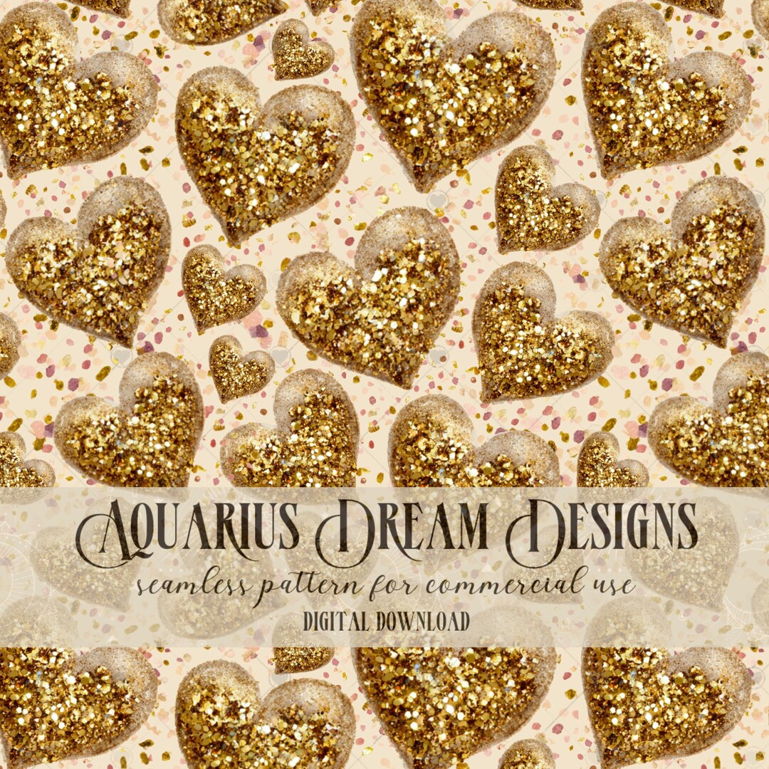 Gold Glitter Valentines Day Seamless Pattern, Girls Seamless File, Gold ...