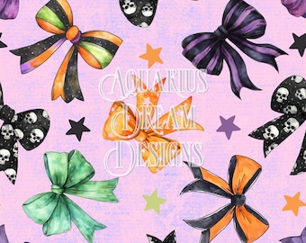 Coquette Halloween Seamless File, Halloween Coquette Seamless Pattern, Halloween Bows Digital Fabric Design, Seamless Halloween Pattern