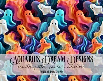 Naadloos Halloween-bestand, 3D-regenboogspook naadloos patroon, Halloween-patroon, regenboog Halloween naadloos, herhalend patroonsublimatie