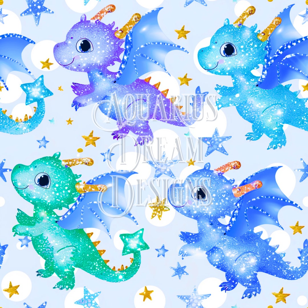 Boy Seamless Pattern, Boys Seamless File, Blue Baby Dragon Seamless ...