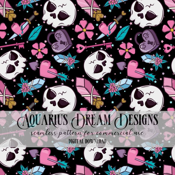 Pastel Goth Pattern - Pastel Goth Seamless Pattern for Fabric and Sublimination Cute Gothic Pattern Spooky Seamless Pattern Gothic Seamless