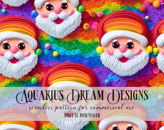 Quilling Seamless File, Quilling Santas Seamless Pattern, Quilling Santa Seamless, Rainbow Santas Digital File Christmas Seamless for Fabric