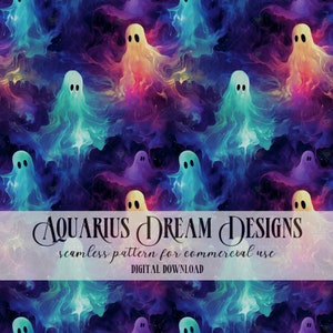 Halloween Seamless File, Alcohol Ink Ghosts Seamless Pattern, Rainbow Ghost Halloween Pattern, Halloween Ghost Seamless Repeating Pattern