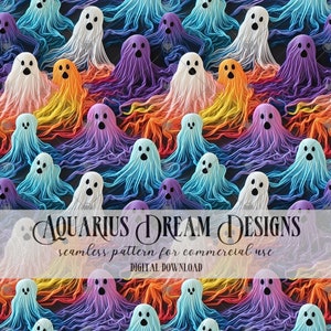 Embroidery Seamless File, Embroidery Halloween Seamless Pattern, Embroidery Ghosts Seamless, Halloween Embroidery, Fabric Ghost Embroidery