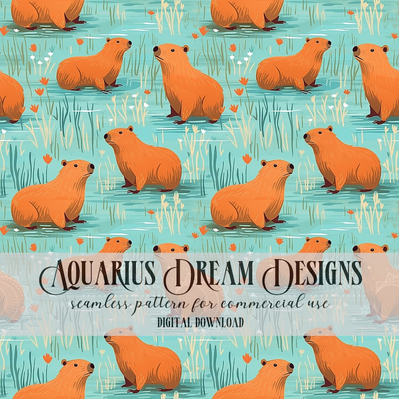 Capybara Seamless Pattern, Cute Capybaras Pattern, Capybara Pattern for ...