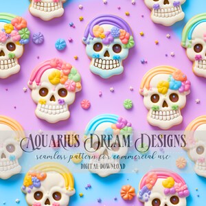 Rainbow Sugar Skull Seamless Pattern, Day of the Dead Seamless File, Pastel Skulls Seamless, Pastel Skull Pattern, Pastel Goth Seamless File